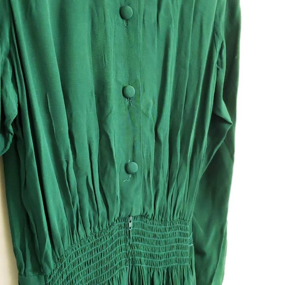 Karin Stevens Gown | 1980s Drop Waist Dress | Forrest Green Pleated Modest Frock - Picture 6 of 7